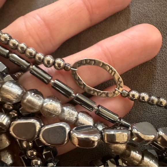 Silpada Chunky Silver & Hematite Beaded Necklace Multi-Strand Boho Bold Layered - Picture 5 of 7